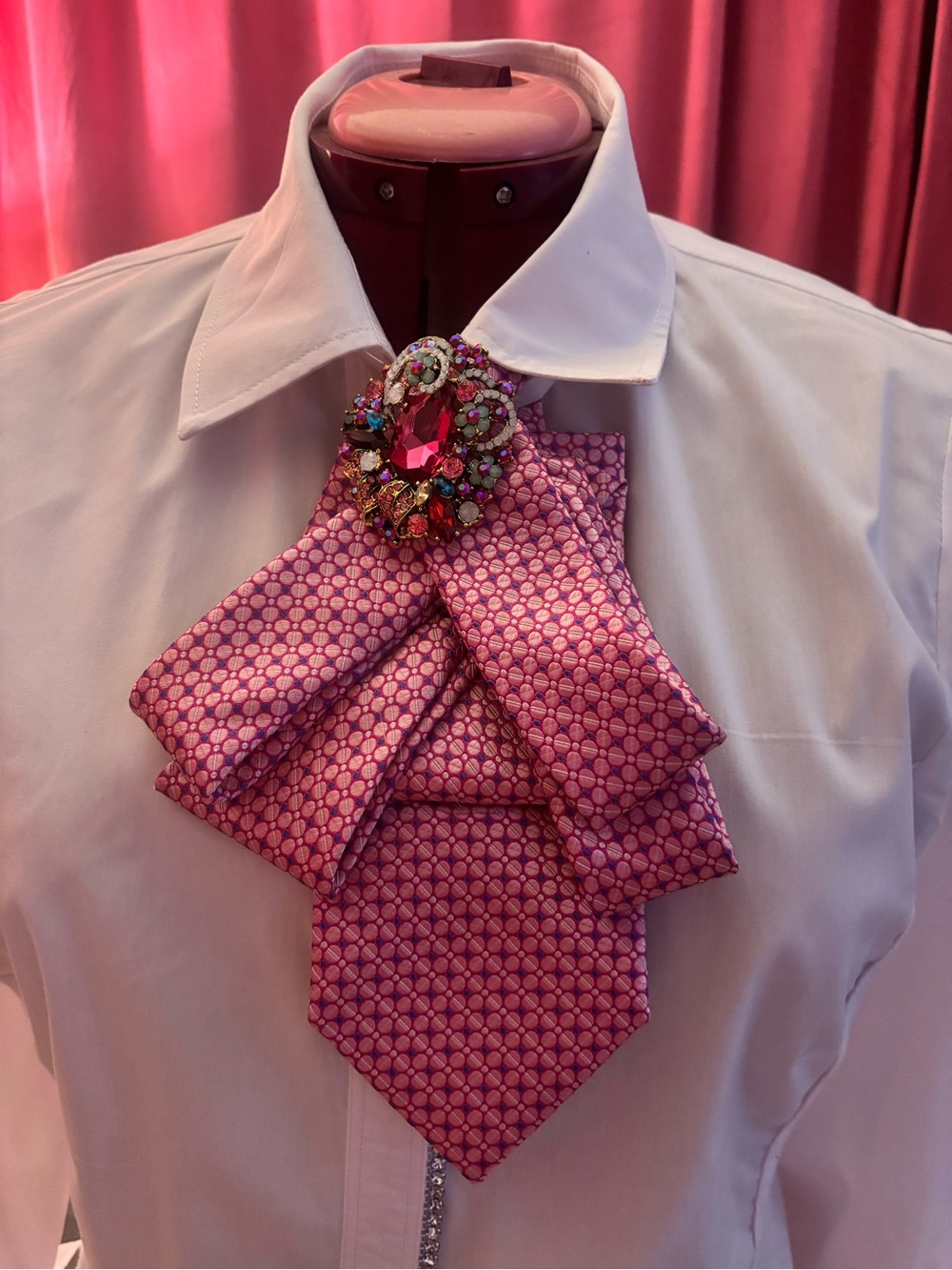 Pink Decorative Crystal Brooch Necktie Accent - Women Jewelry